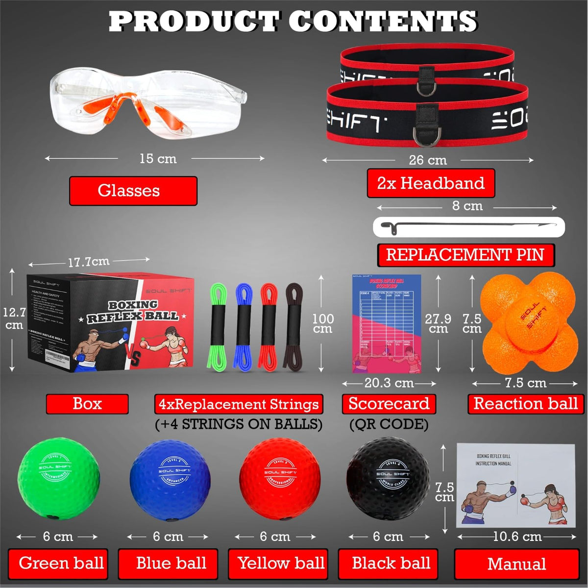 Soul Shift Boxing Reflex Ball – 4-Level Family Training Pack | Safety Glasses + Reaction Ball + 2 Headbands | Improve Focus, Reflexes, Agility & Hand-Eye Coordination | MMA