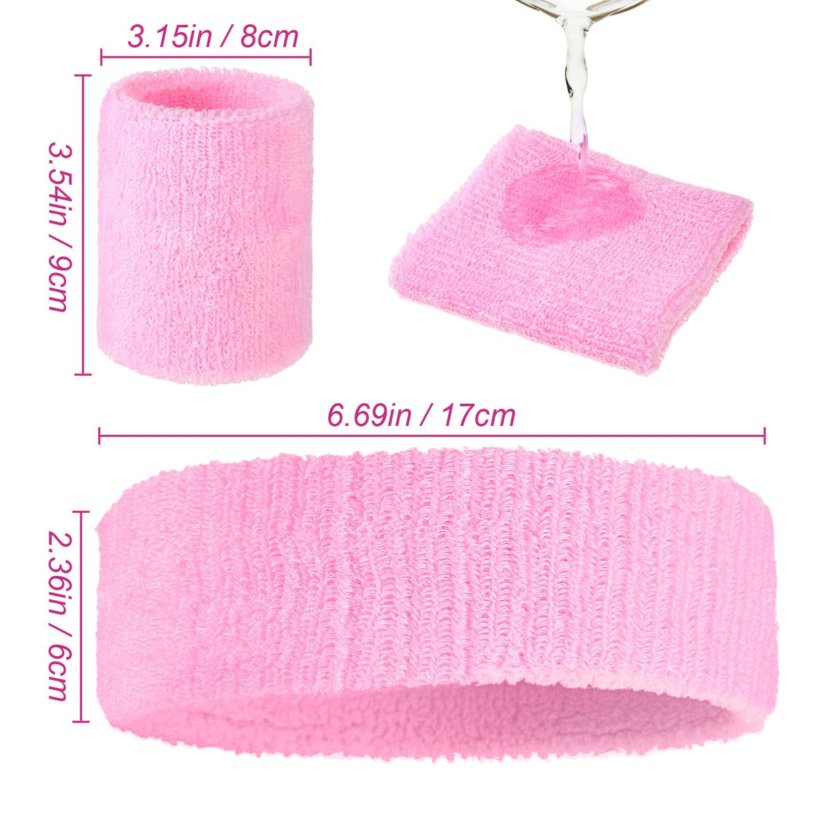 Civaner 12 Pcs 80 90s Neon Sweatbands Soccer Baseball Headbands Wristband Set for Men Women Party Cotton Headbands Terry Cloth Athletic Sweat Bands for Tennis Football Gym Outdoor(Pink)