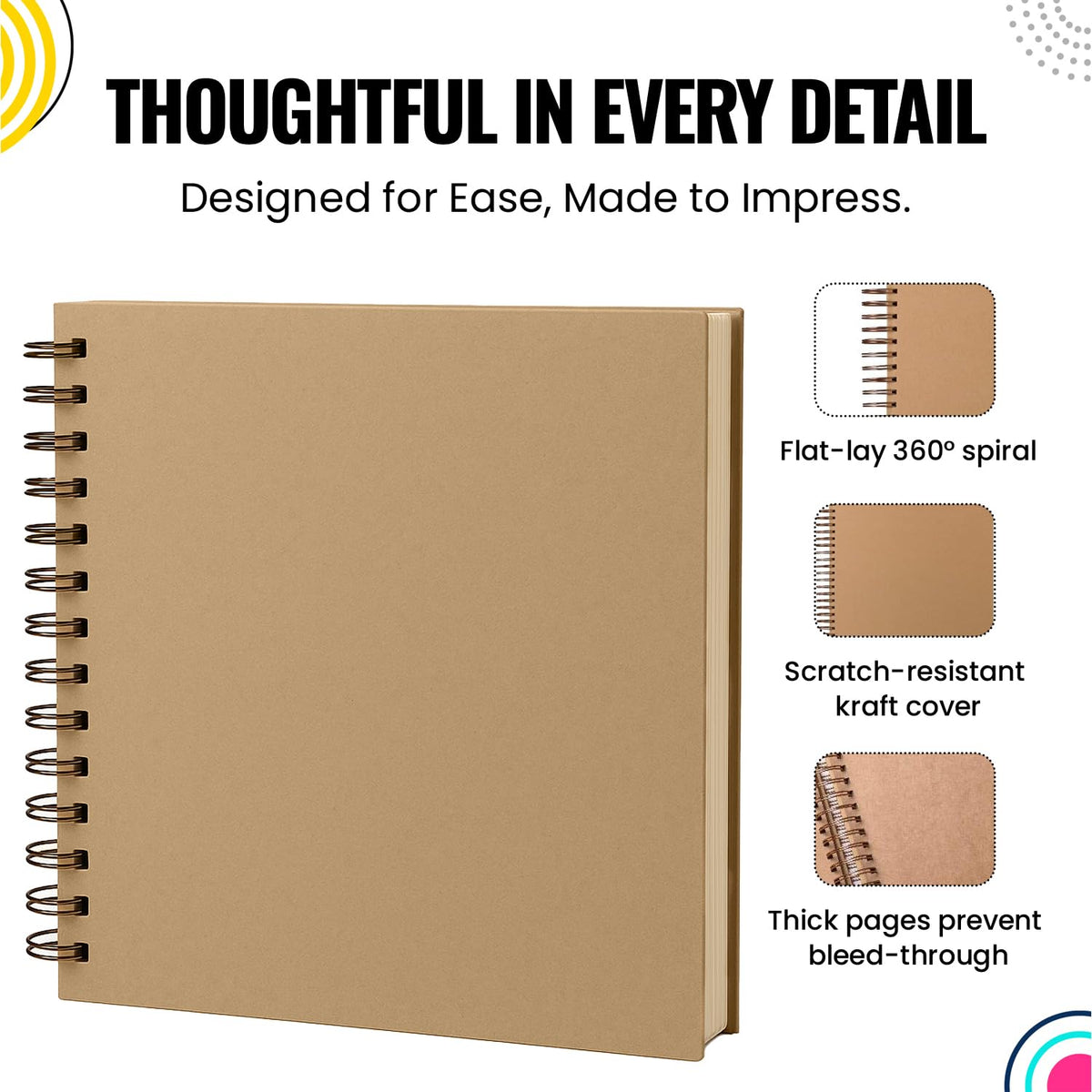 Modern Shop Scrapbook Album | Extra Thick Kraft Paper with Hardcover - 12 x 12 250 gsm, 50 sheet