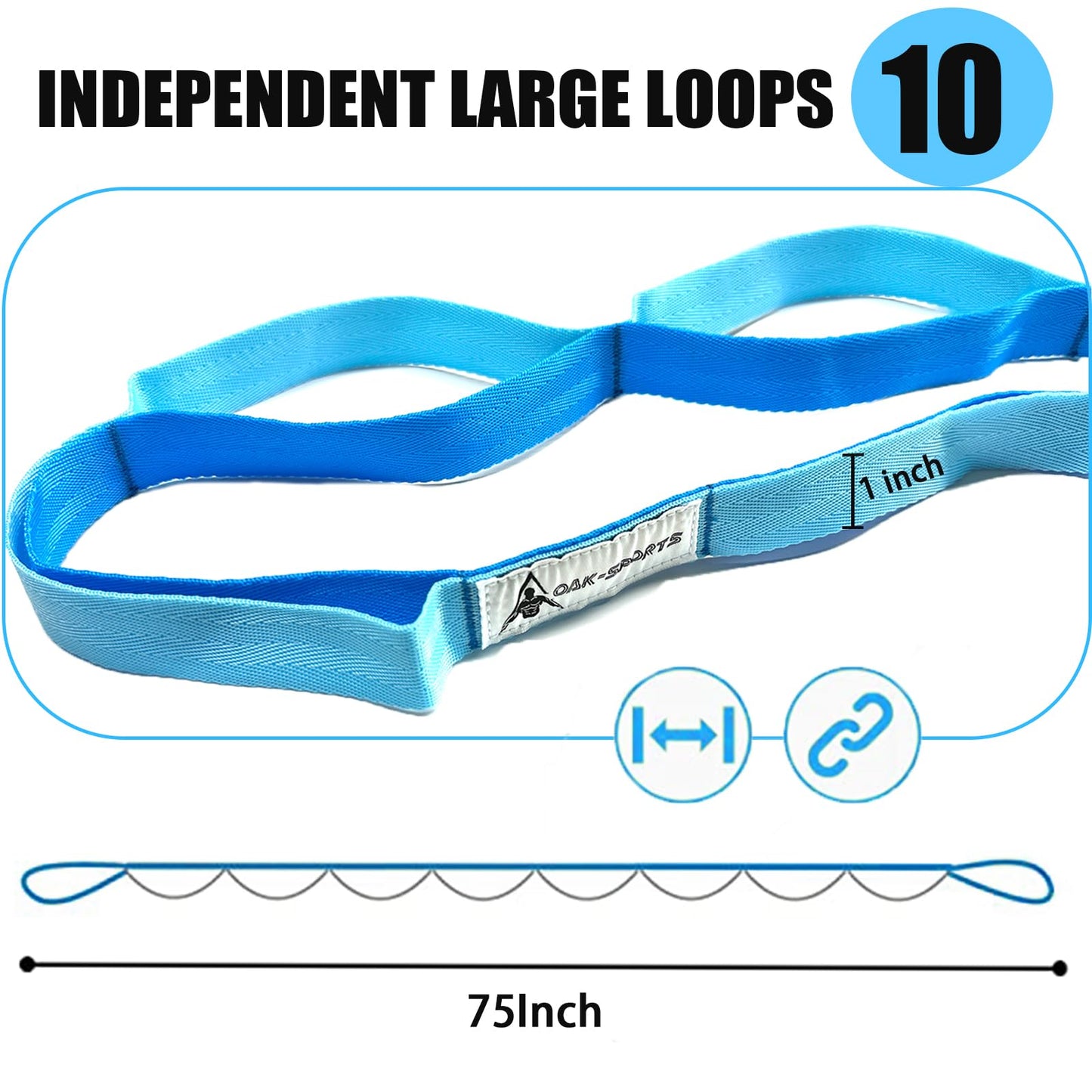 Stretching Strap Yoga Strap with Loops, Stretch Straps for Physical Therapy, Non-Elastic Exercise Strap for Pilates, Dance and Gymnastics with Workout Guide (Light Blue)
