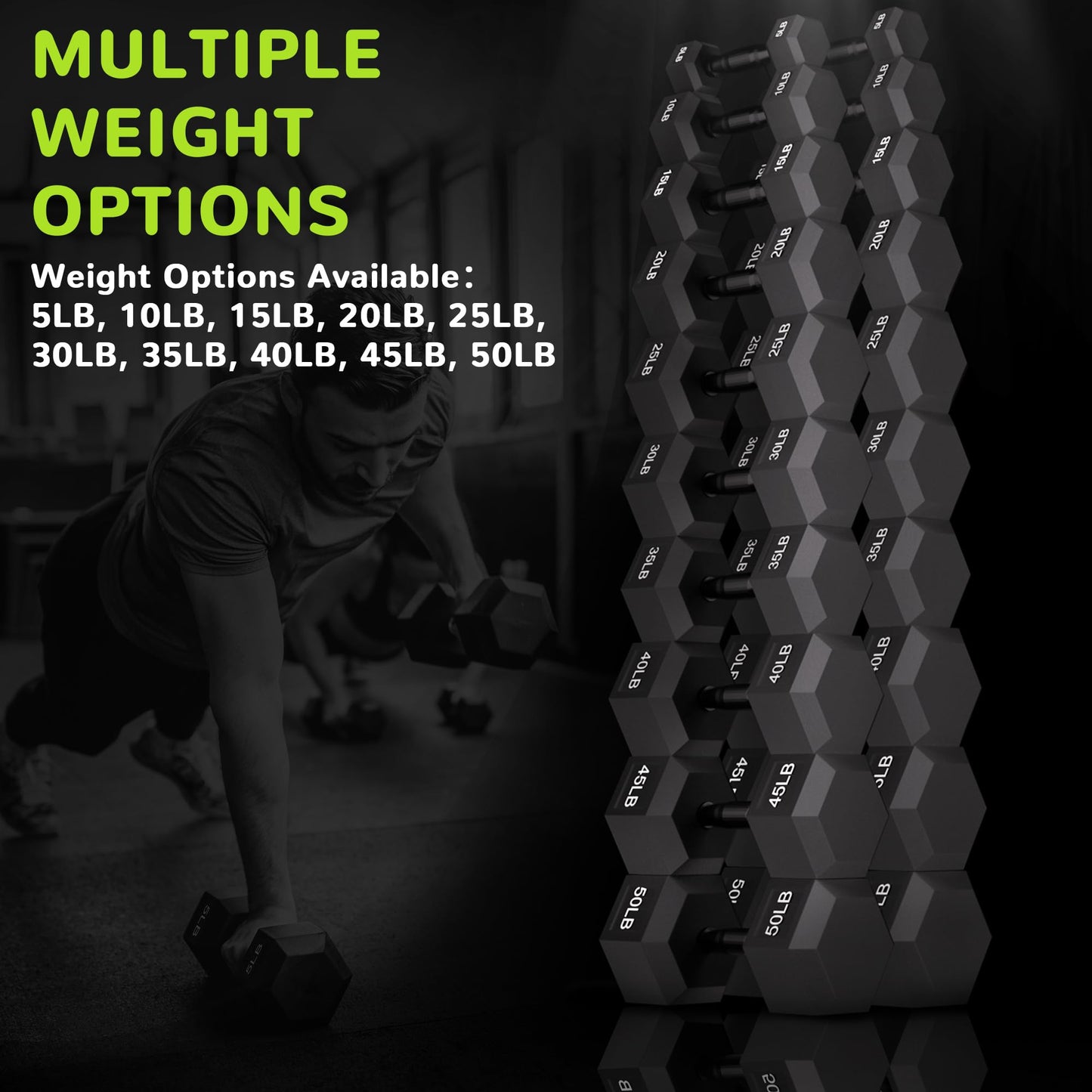 Fitvids Rubber Encased Exercise & Fitness Hex Dumbbell with Anti-Slip Metal Handle for Home Gym, 5 LB Pair