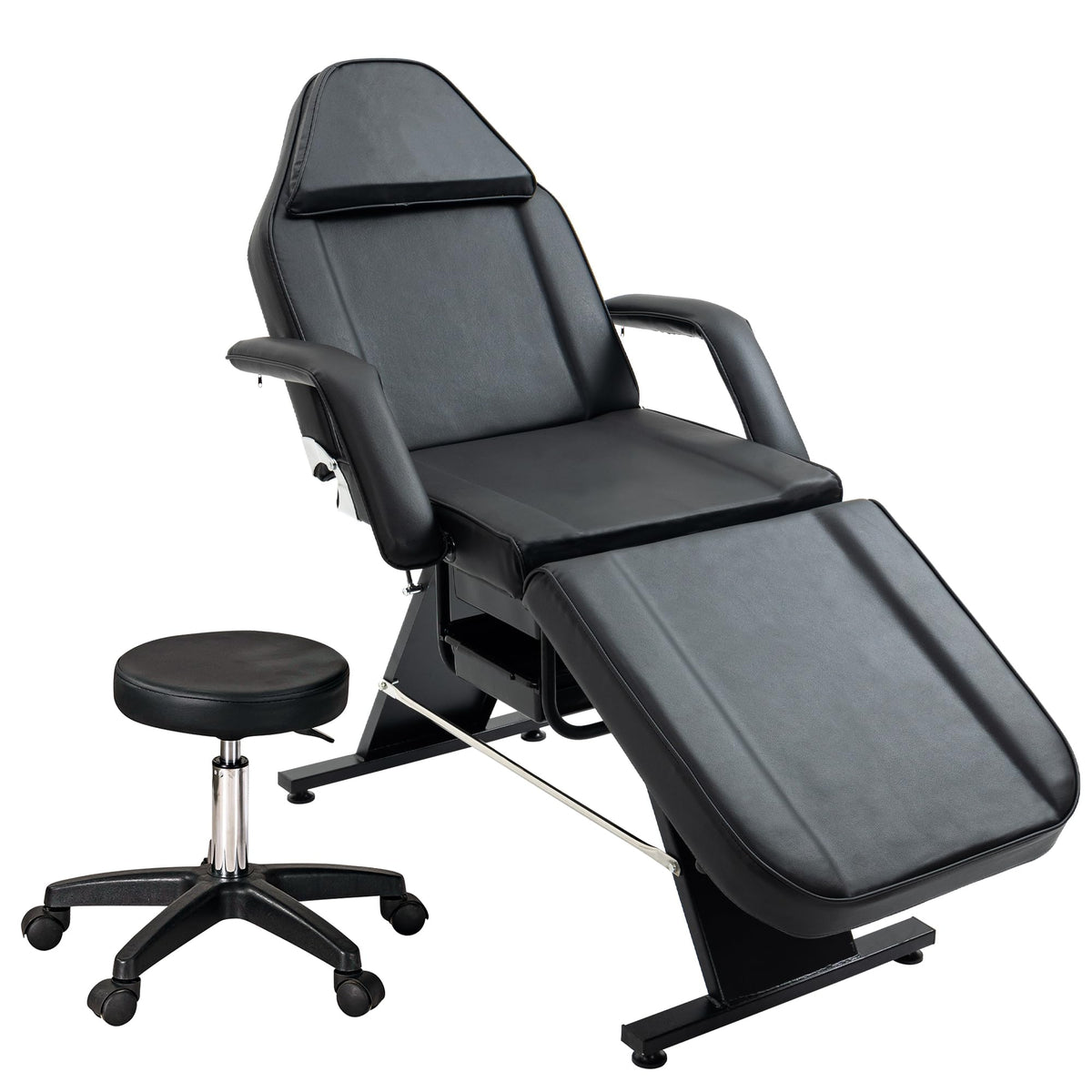 Massage Salon Tattoo Chair with Two Trays Esthetician Bed with Hydraulic Stool,Multi Purpose 3 Section Facial Bed Table, Adjustable Beauty Barber Spa Beauty Equipment, Black