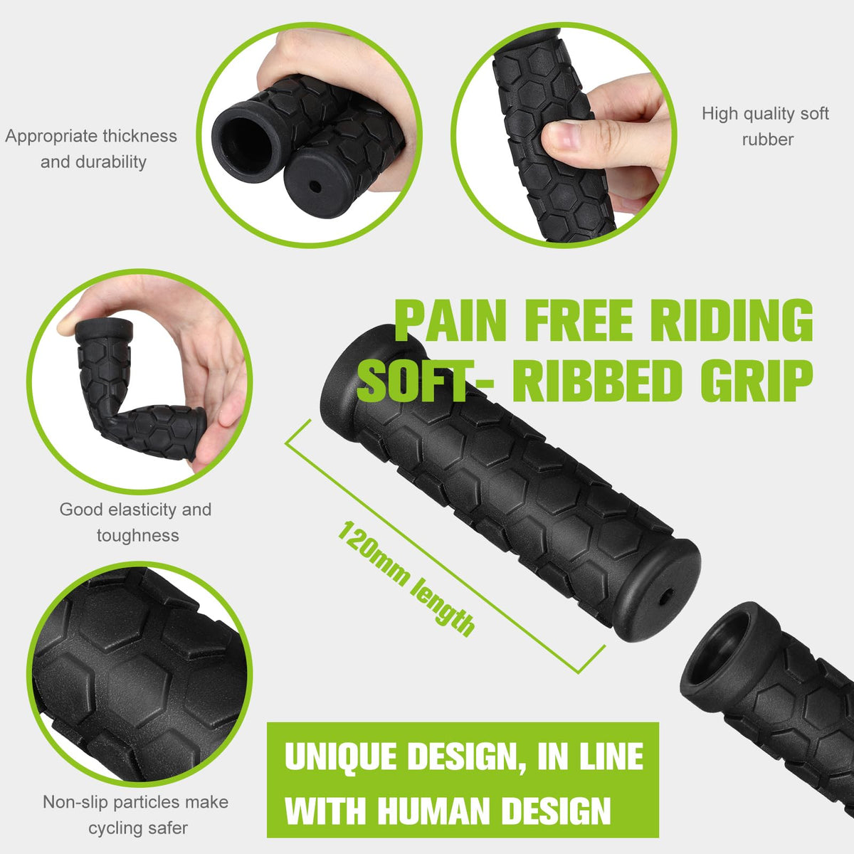 48 Pcs Bike Handle Grips Black Replacement Non Slip Rubber Bicycle Handlebar Grips Tricycle Wheelchair Mountain Bike BMX MTB(Hexagon Style)