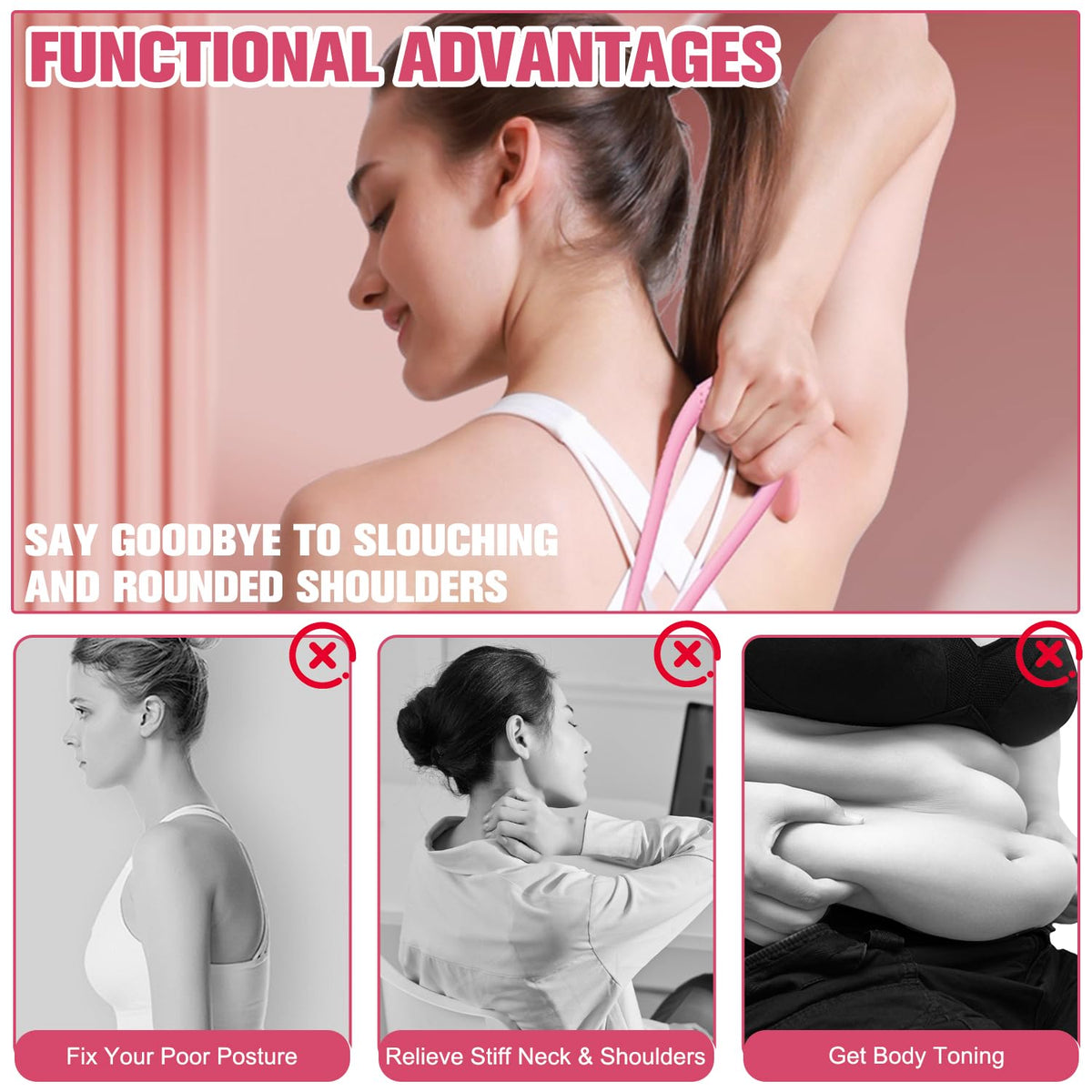 2Pack Figure 8 Resistance Band for Women, Resistance Bands with Handles, Portable 8 Shaped Exercise Band, for Strength Training Yoga Pilates (Pink 15 pounds + Purple 25 pounds)