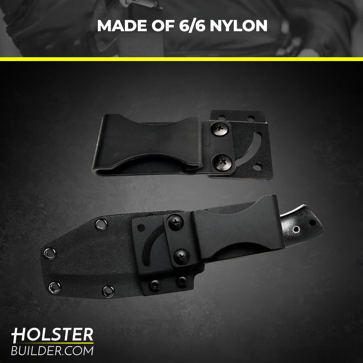 HolsterBuilder 180° Knife Belt Clip, Swiveled Flat Base with Secure Kydex Sheath Attachment, Tactical Knife Clip for DIY Holsters, Concealed Carry and Outdoor Gear, Comes with Mounting Hardware