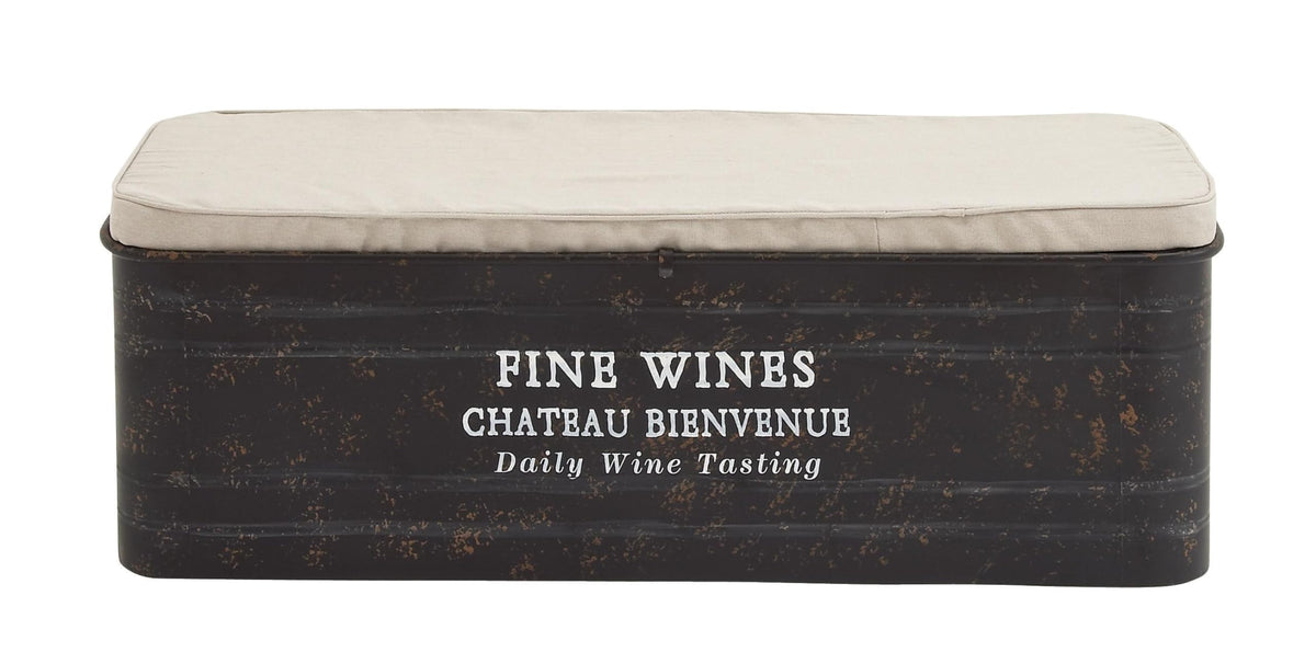 Deco 79 Metal Room Storage Bench Entryway Bench with Cream Burlap Top and Champagne Typography, Bench 48" x 16" x 17", Brown