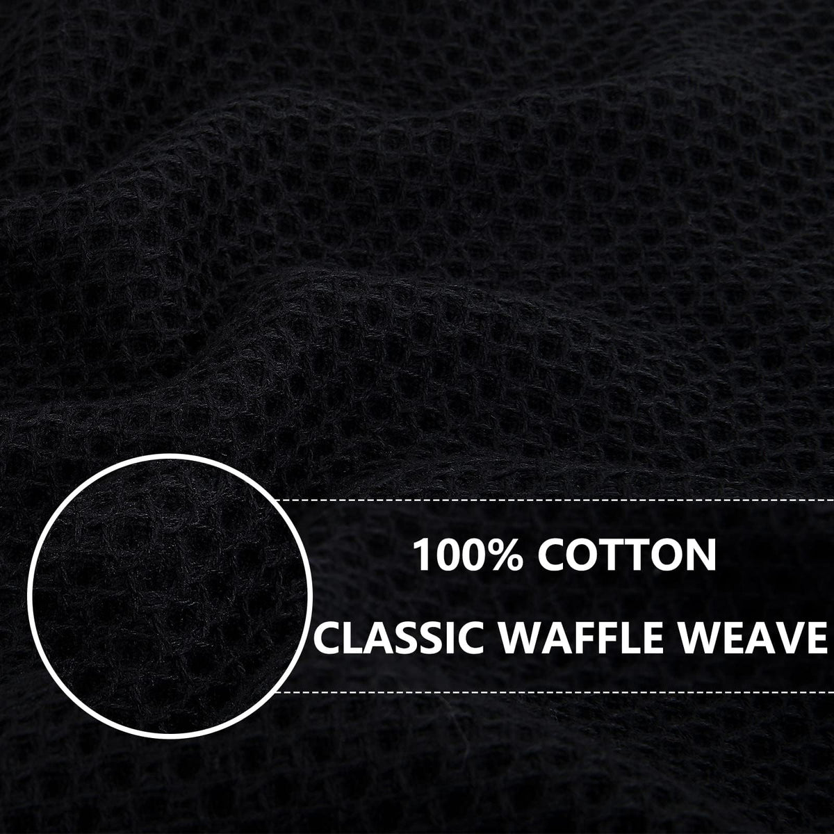 Homaxy 100% Cotton Waffle Weave Kitchen Towels, 3-Pack Ultra Soft Absorbent Dish Towels, Quick Drying Cleaning Towels, 13 x 28 Inches, Black