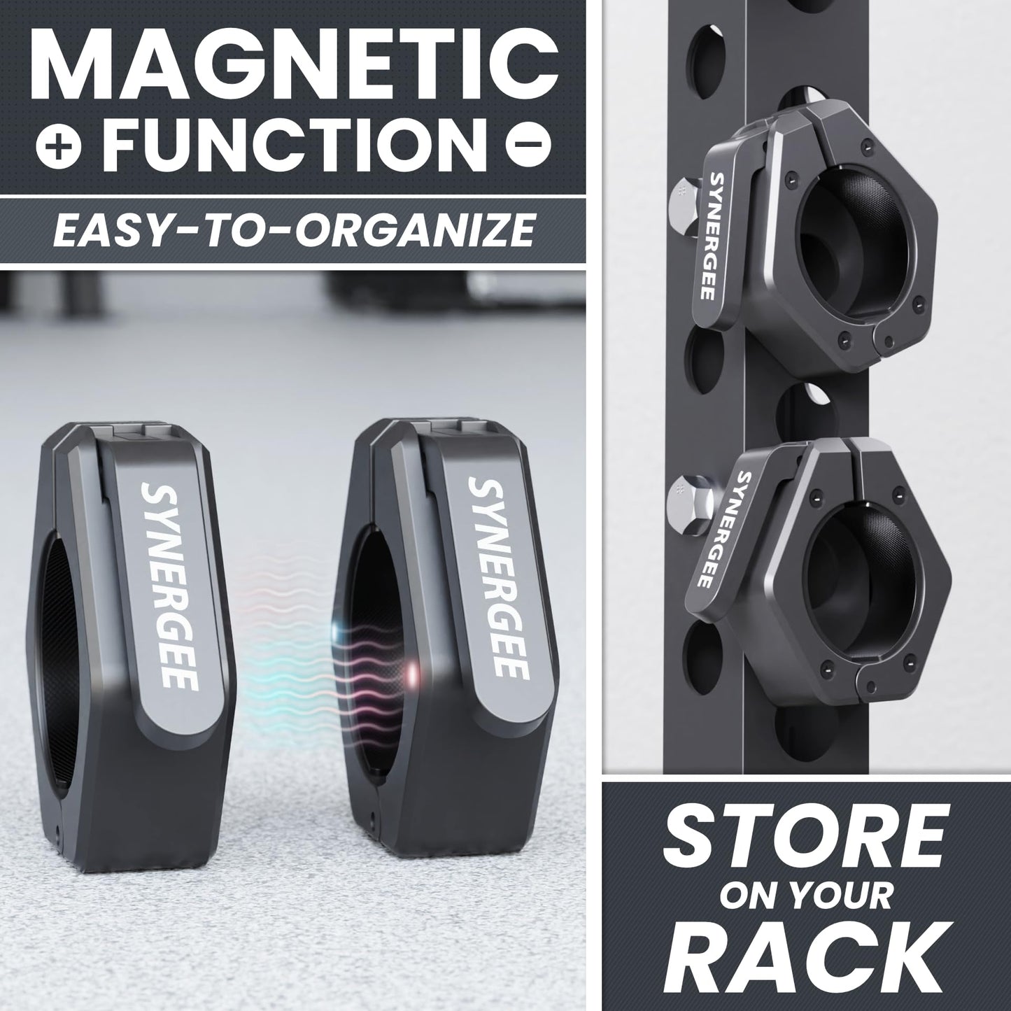 Synergee Black Magnetic Barbell Collars Locking 2" Weight Clamps