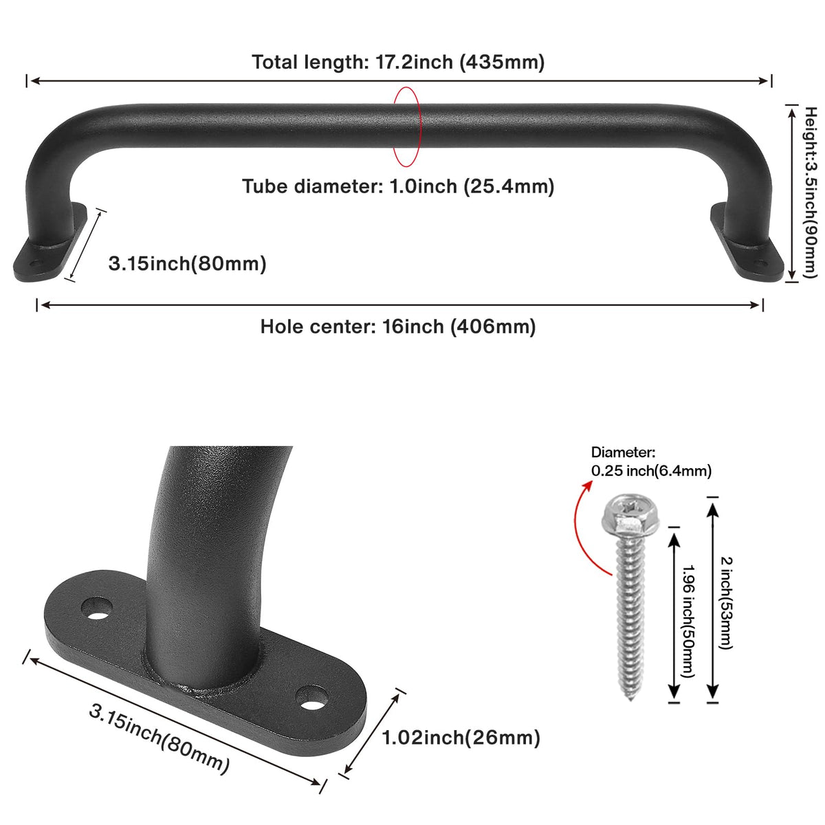 Purife 17 Inch Black Playground Accessories Handles Metal Pack of 6- Playset Handles, Swing Sets Attachment Grab Bars, Kids Hand Grips Monkey Bar for Playhouse, Treehouse, Jungle Gym