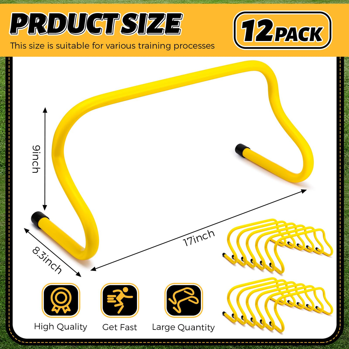 Wettarn 12 Pcs 9" Speed Training Agility Hurdles for Athletes Reliable Training Hurdle Plyometric All Purpose Practice Equipment for Soccer Basketball Football(Yellow)