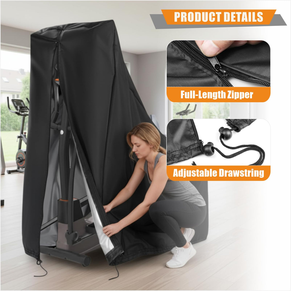 Qkansiw Elliptical Exercise Machine Cover, 420D Heavy-Duty Oxford Waterproof & Dustproof Protective Cover for Indoor Elliptical Trainers, 1Pcs (65" H × 27" W × 55" L)
