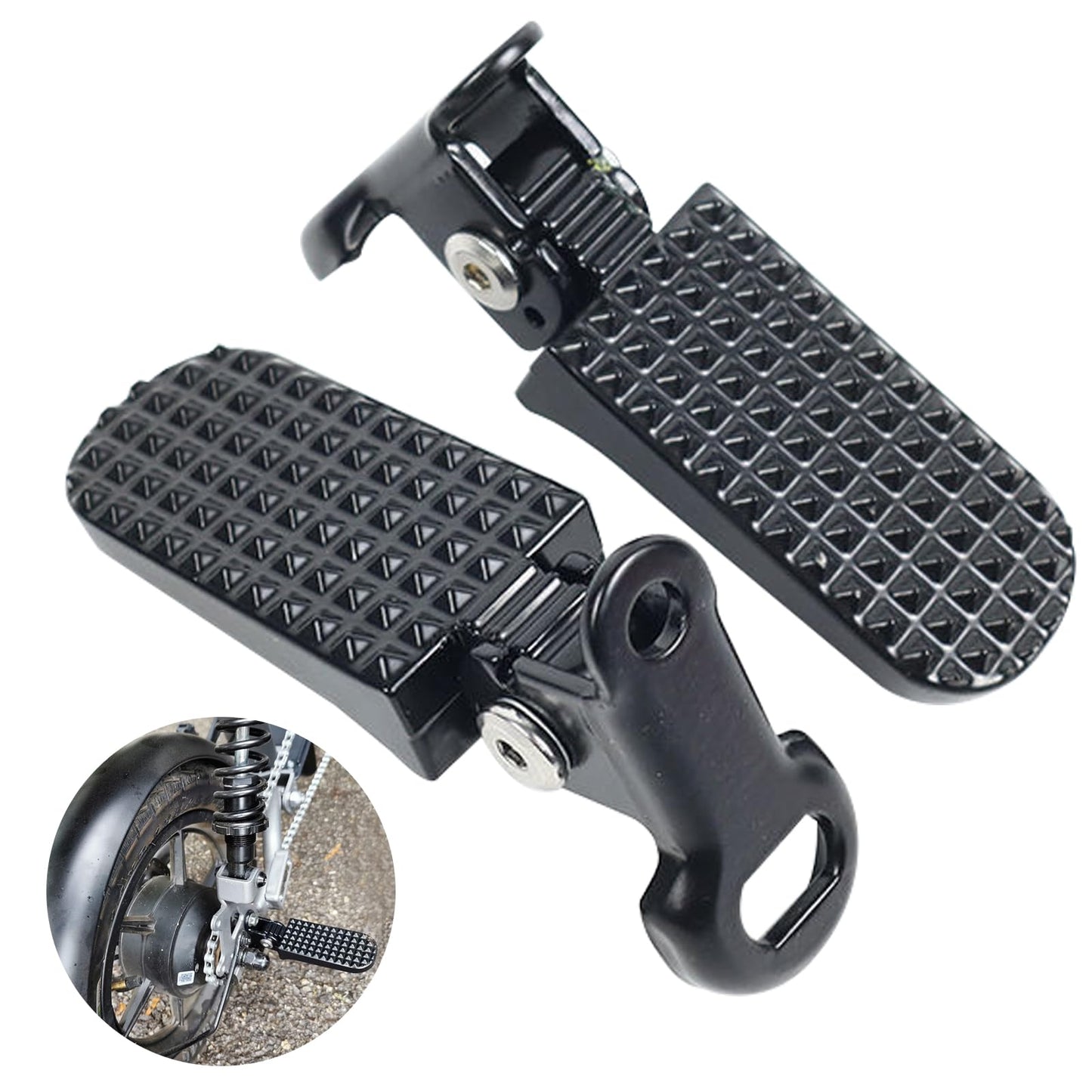 1 Pair Mini Bike Foot Pegs, Universal Foot Rest, Aluminium Alloy Non-Slip Bike Pegs, Folding Rear Pedals for Mountain Bike, Folding Bicycle (Black)