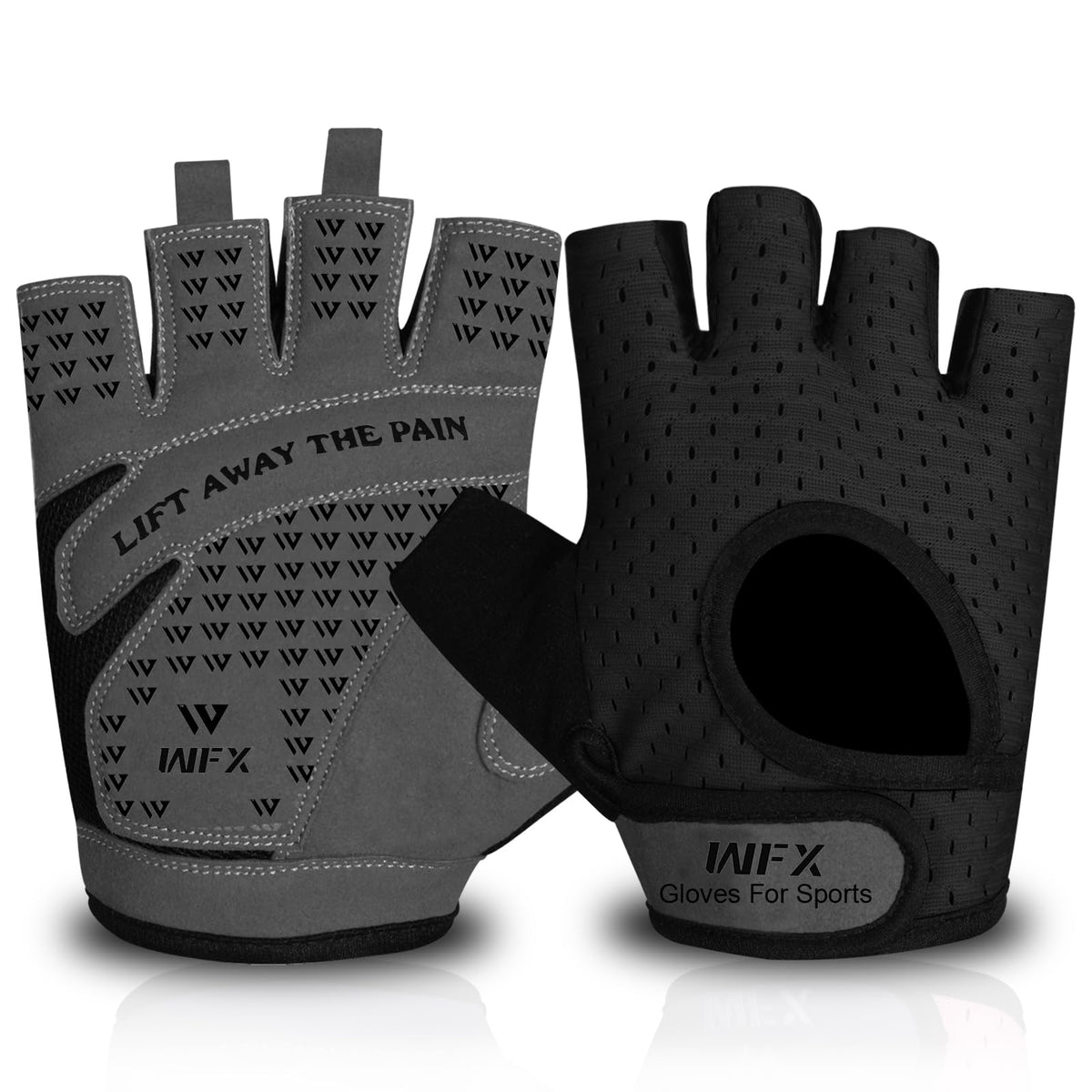 WFX Weight Lifting Gym Gloves Fitness Workout Breathable Ladies Gloves Non-Slip Silicone Padded Palm Protection Elasticated Strength Training Equipment Half Finger Exercise (Black, XL)