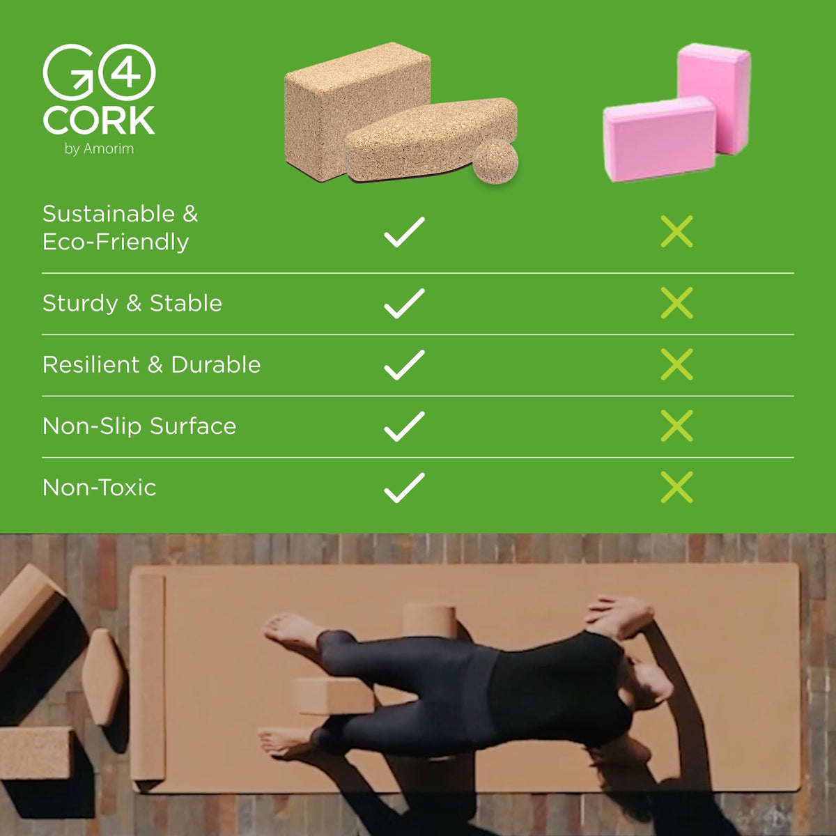 Go4Cork Cork Yoga Block Large | 9 x 6 x 4" | Non-Toxic, Alternative To Foam Yoga Blocks | Odorless, Soft, Non-Slip, Workout & Exercise | Yogi Gift Accessories | Men & Women | Eco Friendly, Sustainable