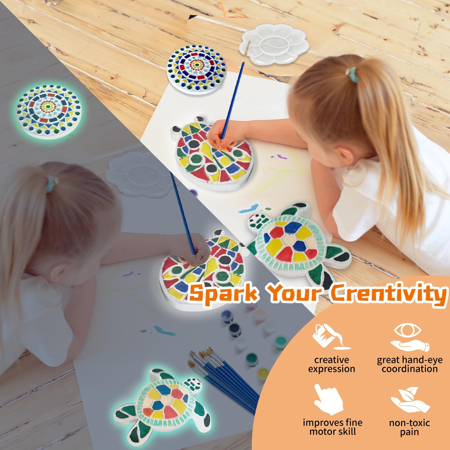 EggSun 8Pcs Stepping Stones Painting Crafts Kit for Kids 4 8 6, DIY Garden Stones Outdoor Paint Your Own Ceramic Unicorn Arts and Crafts for Boys Girls Ages 4 7 9 10 12 Birthday Gifts