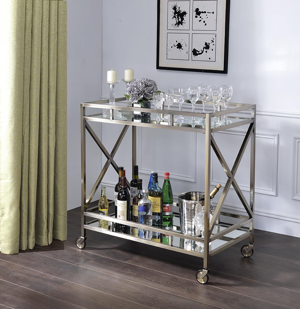 Mirrored Antique Gold Serving Cart
