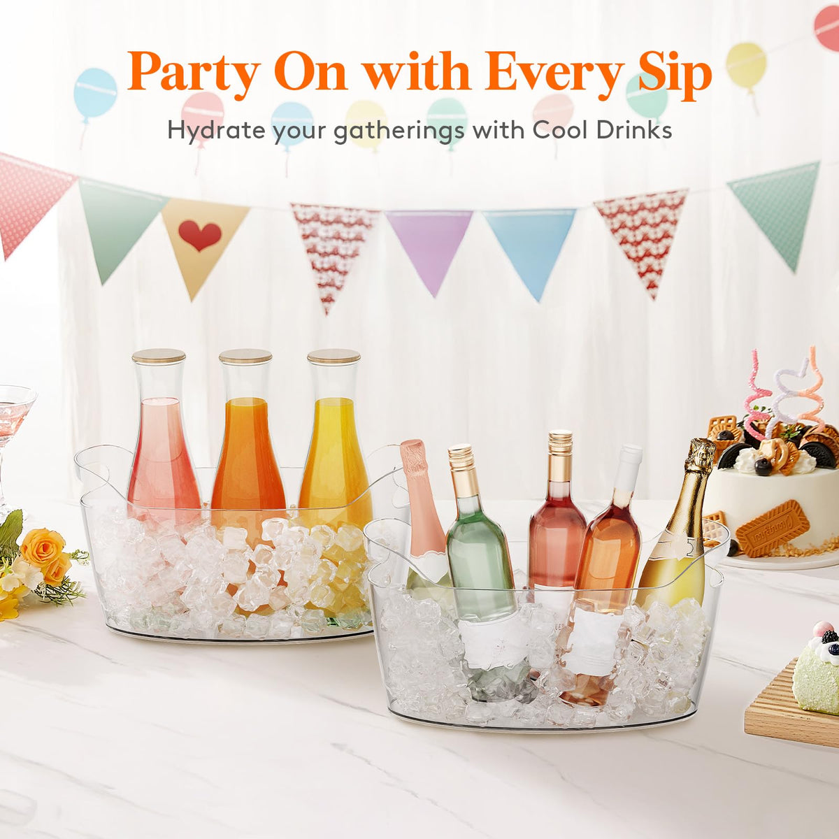Lifewit 6.5L Ice Bucket for Parties 2 Pcs, Large Beverage Tub with Scoop, Drink Cooler for Dirty Soda Bar, Portable Champagne/Wine/Beer/Juice Table Chiller for Outdoor Bar & Mimosa Bar Supplies