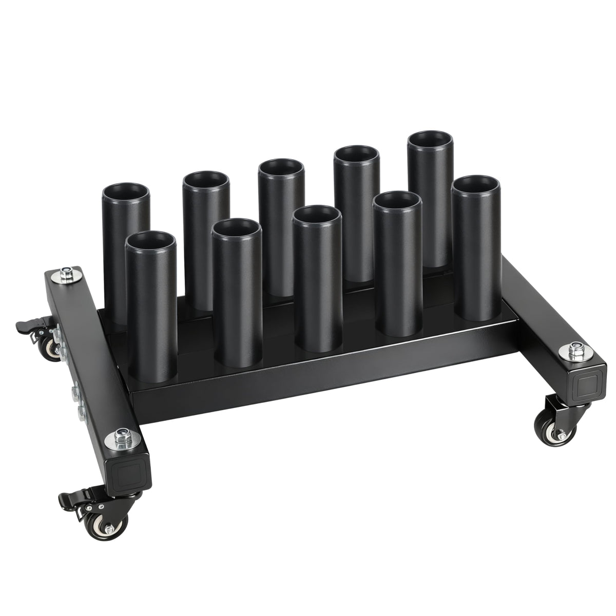 EVERYMATE Vertical Barbell Rack, Movable Barbell Stand holder- Heavy-Duty Steel Organizer Holds Up to 10 Olympic Barbells, Fits 2" Olympic Bars, with Scratch-Resistant Inserts, Space-Saving for Home/Garage/Commercial Gym（with silent wheels）