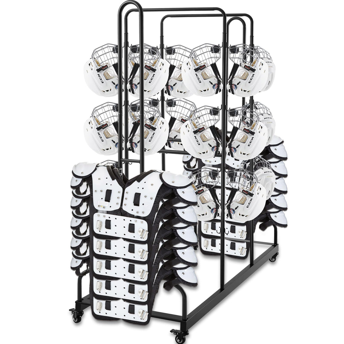 MorningRo Football Shoulder Pad and Helmet Rack Heavy Duty Sports Equipment Organizer with Locking Wheels for Adults Football Team Players Homecoming(Helmet Style)