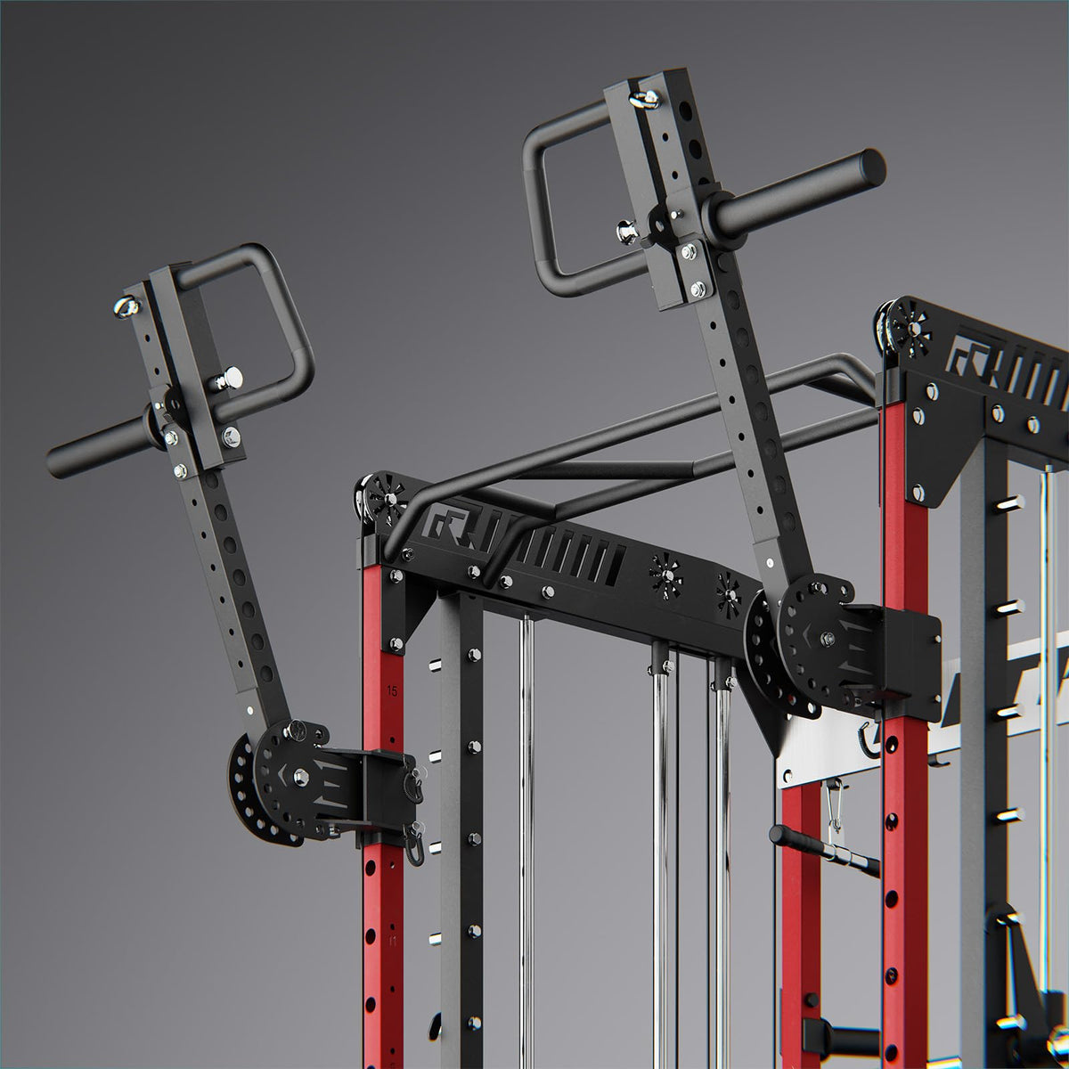 RitFit M1 Pro Smith Machine with LAM1 Adjustable Lever Arm Attachment, All-in-One Power Cage, Power Rack with LAT Pulldown & Cable Crossover System for Home Gym(Red with Weight Stack,CP230)