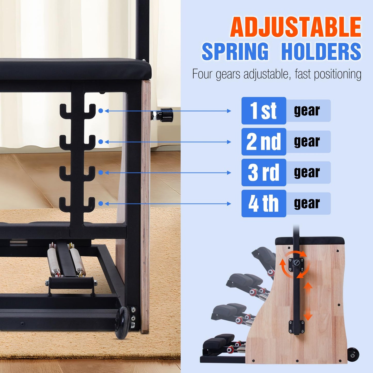 Pilates Chair for Yoga Fitness Pilates Reformer Machine with Split Pedal,Handles & Springs of Different Resistances Pilates Combo Equipment Non-Slip Socks for Home Use Gym Workout & Rehabilitation