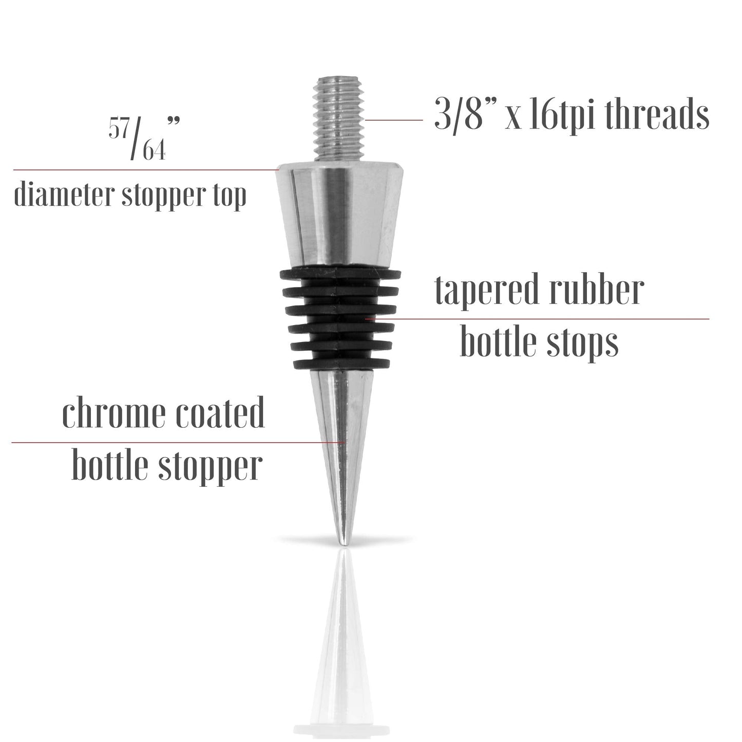 Savannah Classic Chrome Style Bottle Stopper with 3/8" x 16 tpi Threaded Post For Attaching Hand Made or Lathe Turned Handles … (5 Chrome Stoppers)