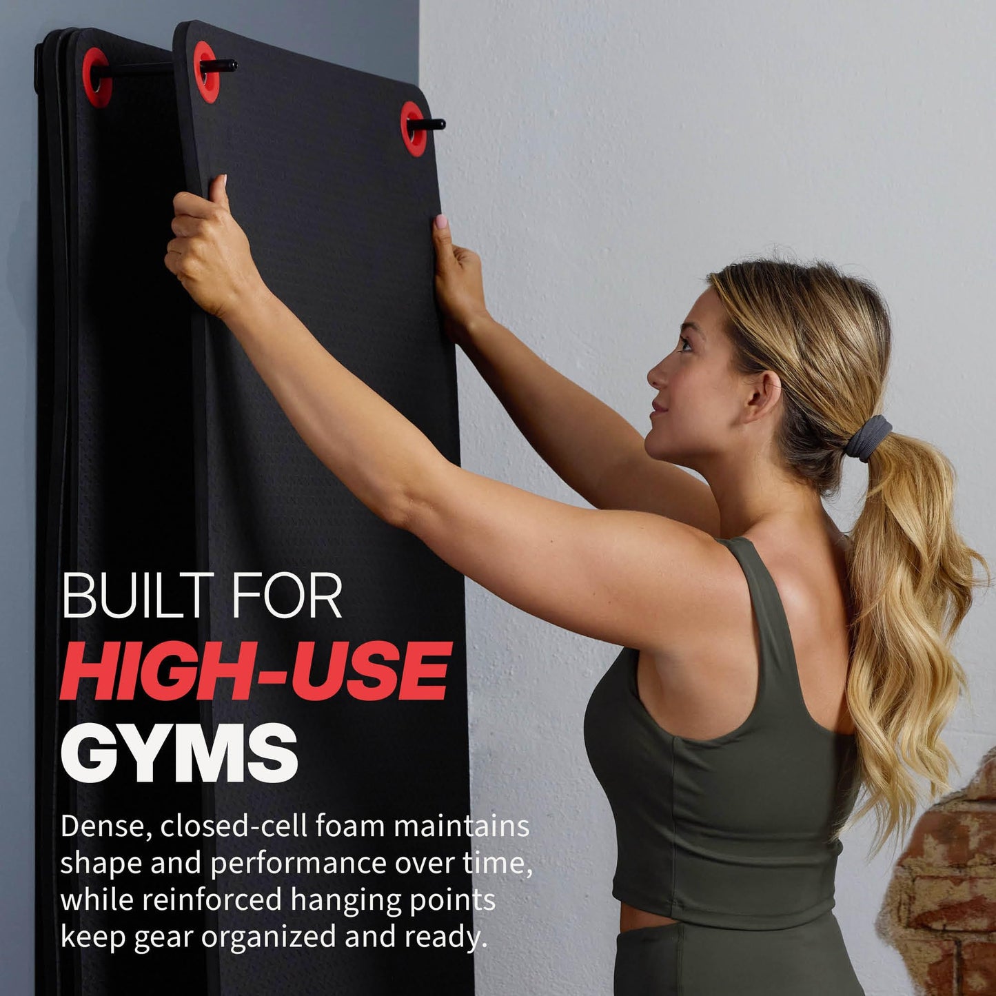 SPRI Hanging Exercise Mat, Fitness & Yoga Mat for Group Fitness Classes, Commercial Grade Quality with Reinforced Holes, 56"L x 23"W x 5/8" Thick