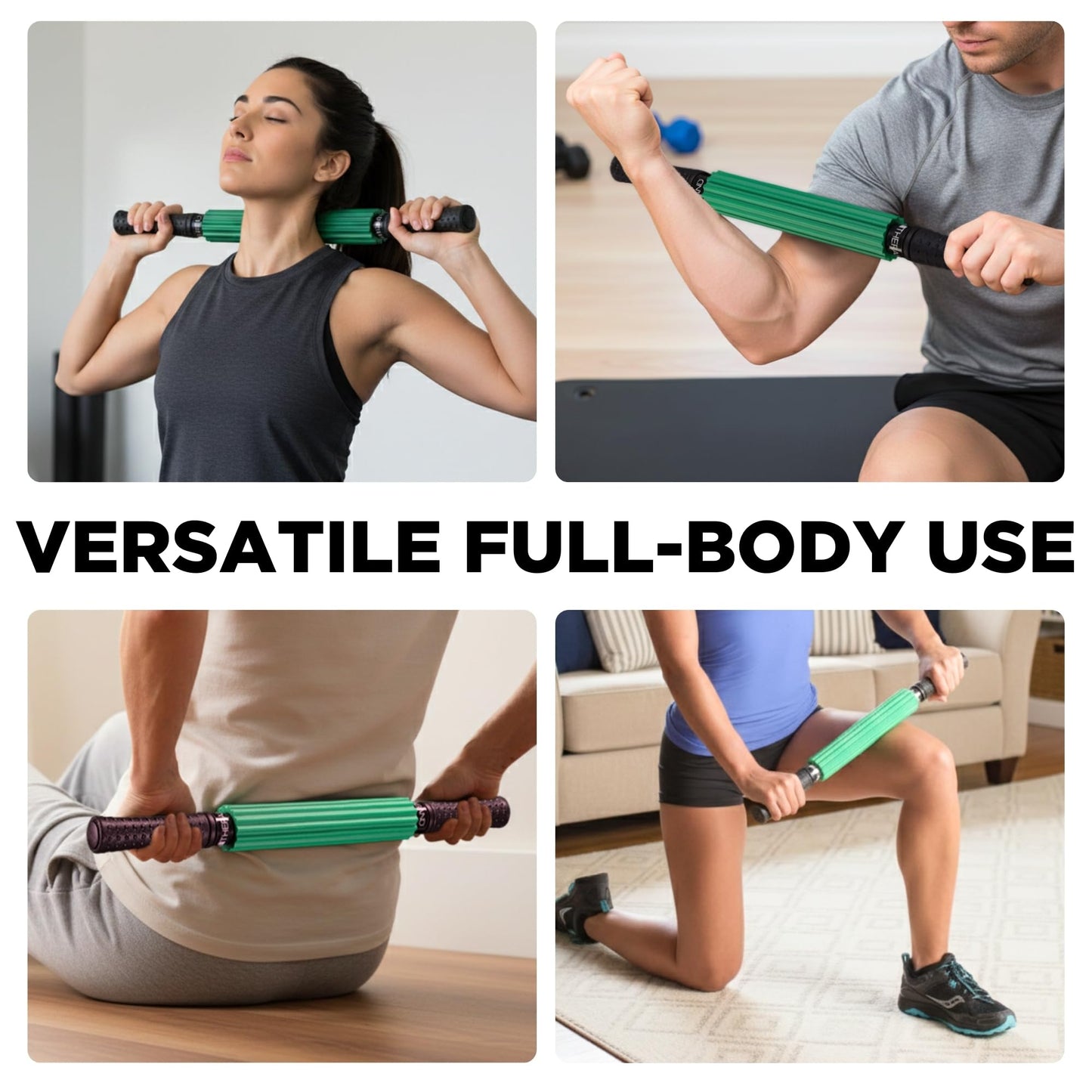 THERABAND Roller Massager+, 19"-21" Retractable Muscle Massage Stick for Full-Body Use, Deep Tissue & Trigger Point Self-Massage, Portable Handheld Fascia Release Tool for Runners, Athletes