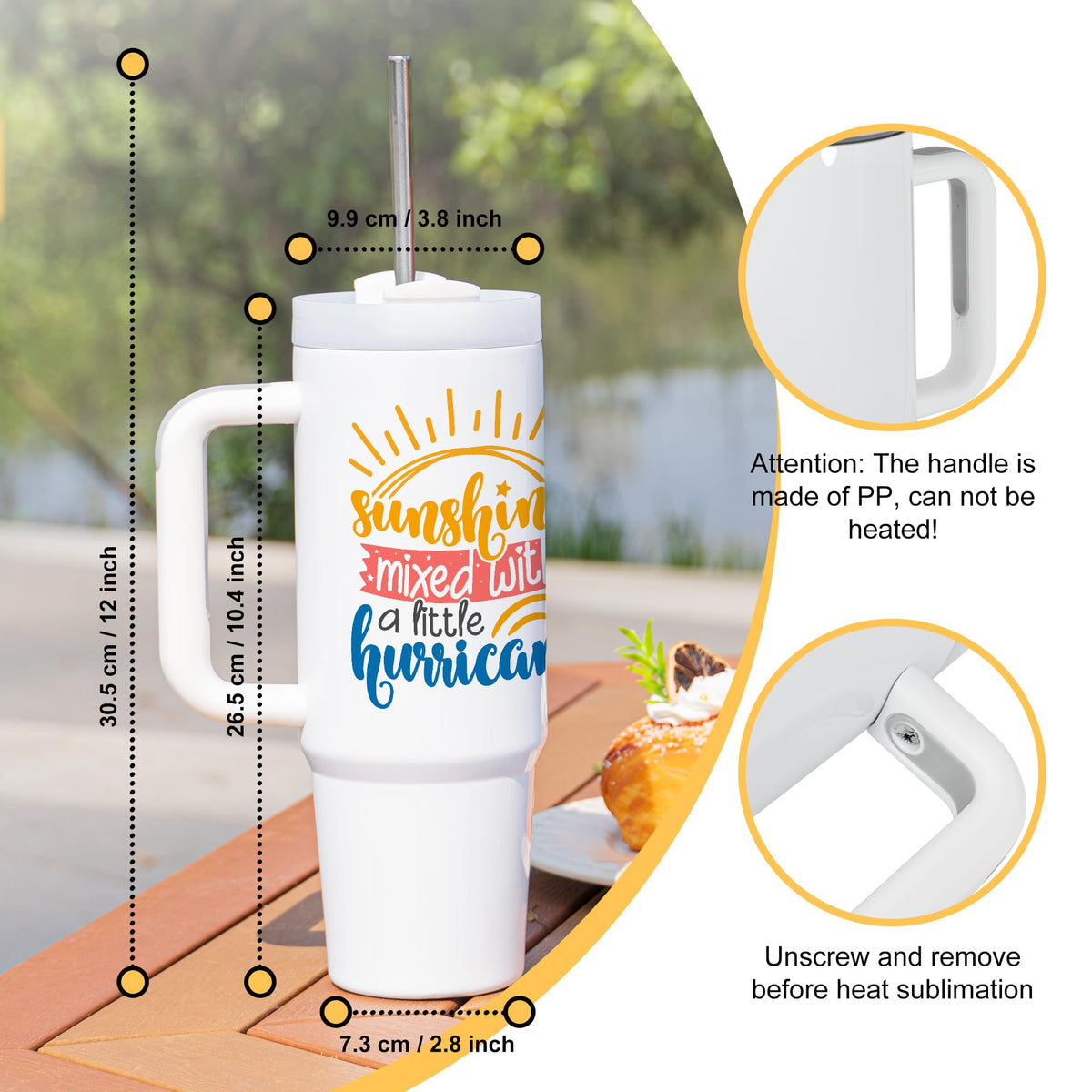 AGH 4 Pack 30 oz White Sublimation Tumbler with Handle, Stainless Steel Straw, Insulated Double Wall Vacuum Reusable Cups with Leakproof Lid