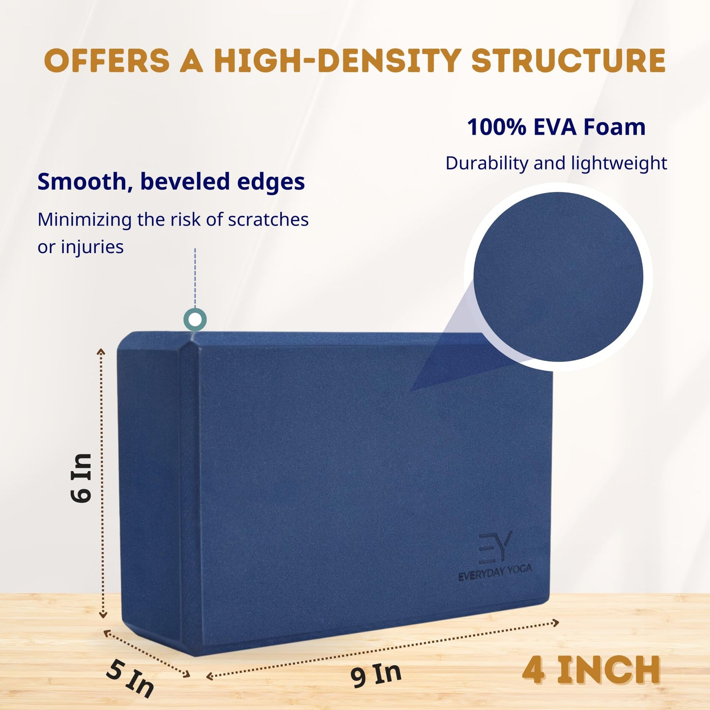 Everyday Yoga Foam Yoga Block 4 Inch - High-Density EVA Support Block for Stability, Balance & Flexibility, Lightweight, Durable & Comfortable - Black