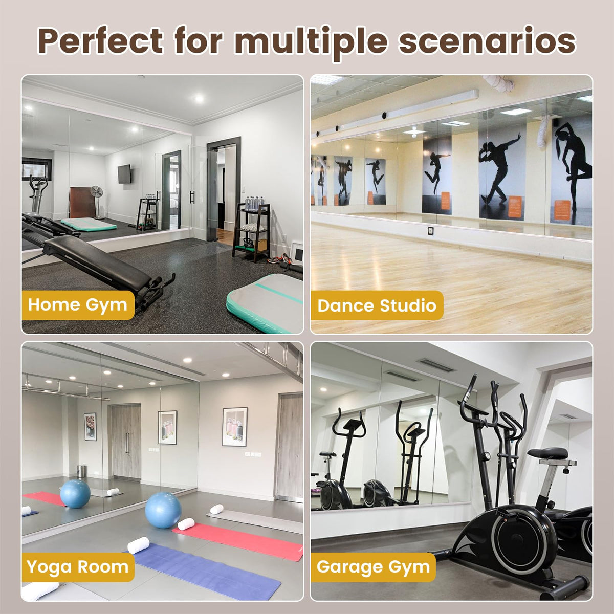 LOAAO Home Gym Mirror, 48"x24"-2 PCS Gym Mirrors for Wall, Frameless, Tempered Glass, Large Workout Mirrors for Home Gym, Dance Studio, Yoga Room, Garage Gym