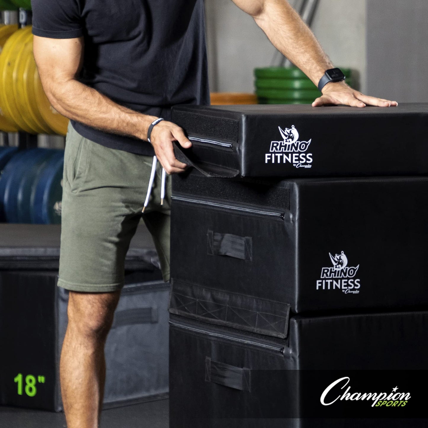 Champion Sports Foam Plyometric Box, 6 inch, Black - Durable Jump Boxes for Training with Handles, Hook and Loop Flaps - Stackable Plyo Box Jumps for Gym - Premium Cross Training Equipment