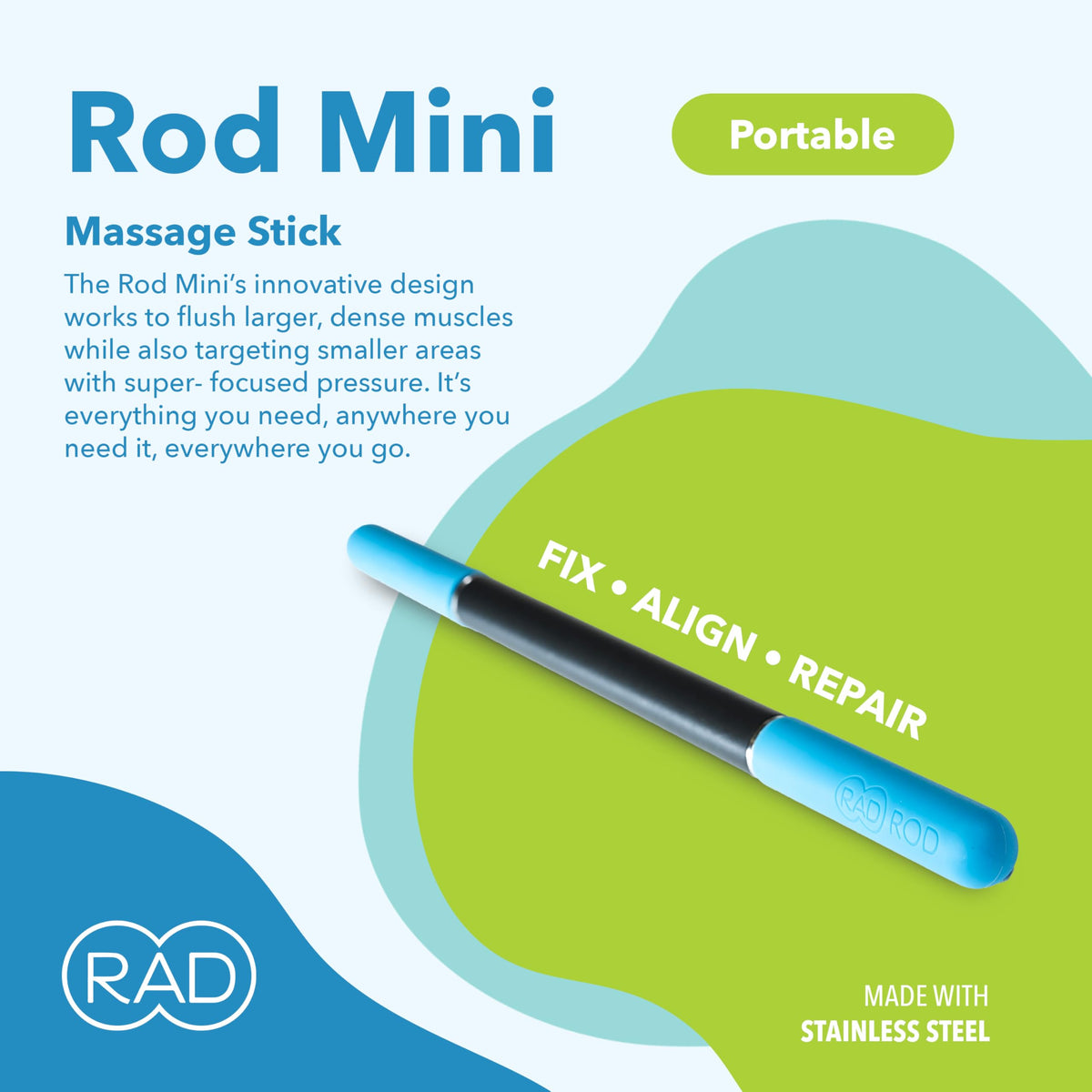 RAD Rod Mini – 16in Compact Deep Tissue Massage Roller Stick – Travel-Ready Myofascial Release Tool for Legs, Back, Neck, Arms & Shoulders – Muscle Roller for Mobility & Recovery