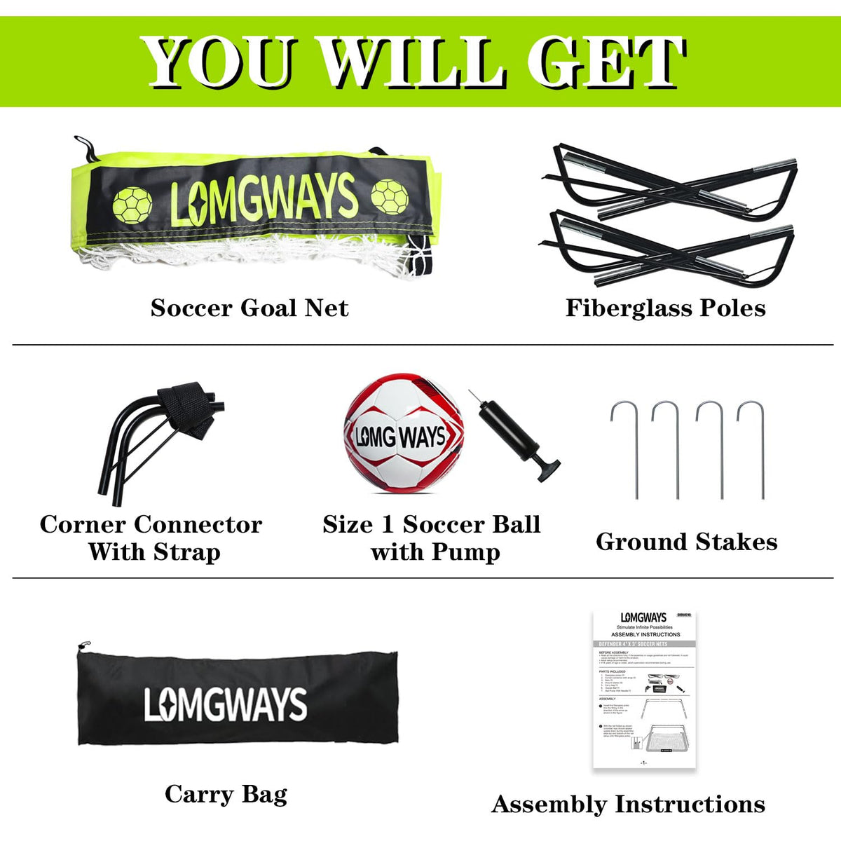 Soccer Goal for Backyard,Mini Soccer Goal with Size 1 Soccer Ball,Pump,Ground Stakes,Carry Bag, Perfect for Backyard,Court,Field,Easy Set up,Great for All Levels