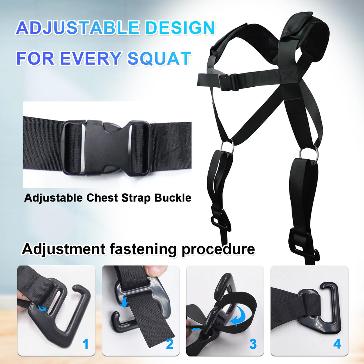 J Bryant Adjustable Squat Harness Vest with Padded Shoulder Support, Quick‑Release Buckle & E‑Hook for Full‑Body Strength Training, Resistance Bands & Board Not Included