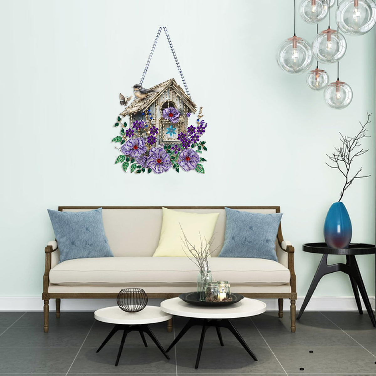 Birdhouse Diamond Art Hanging Kit for Adult Flowers Bird,Special Shaped Rhinestone,DIY Acrylic 5D Diamond Art Painting Window Pendants Home Garden Wall Hanging Kits Hanging Ornament,Double-Sided