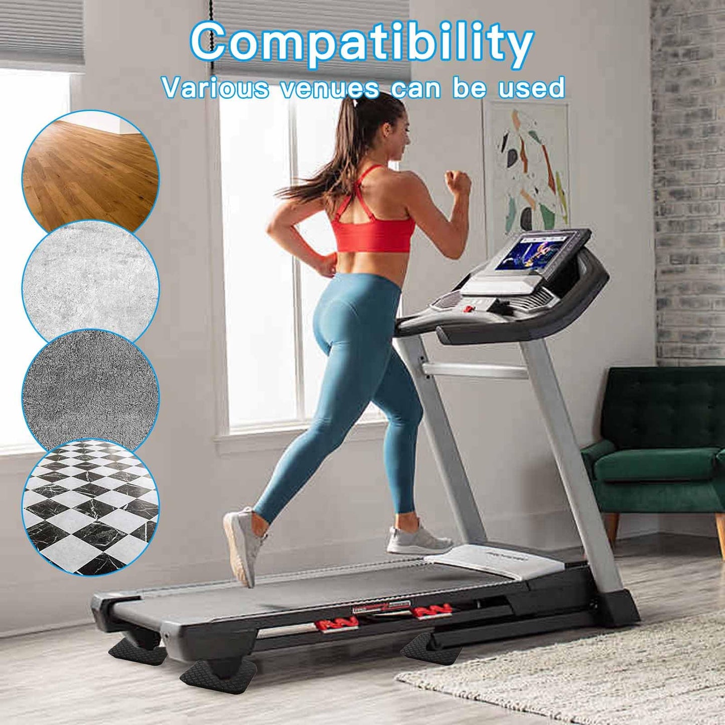 6PCS Non-Slip Treadmill Mat Pads, 4x4 Inch High Density Silicone Exercise Equipment Mat - Double-Sided Anti Vibration Pad for Treadmill, Walking Pad, Exercise Bike, Floor Protection (Square, 6 PCS)
