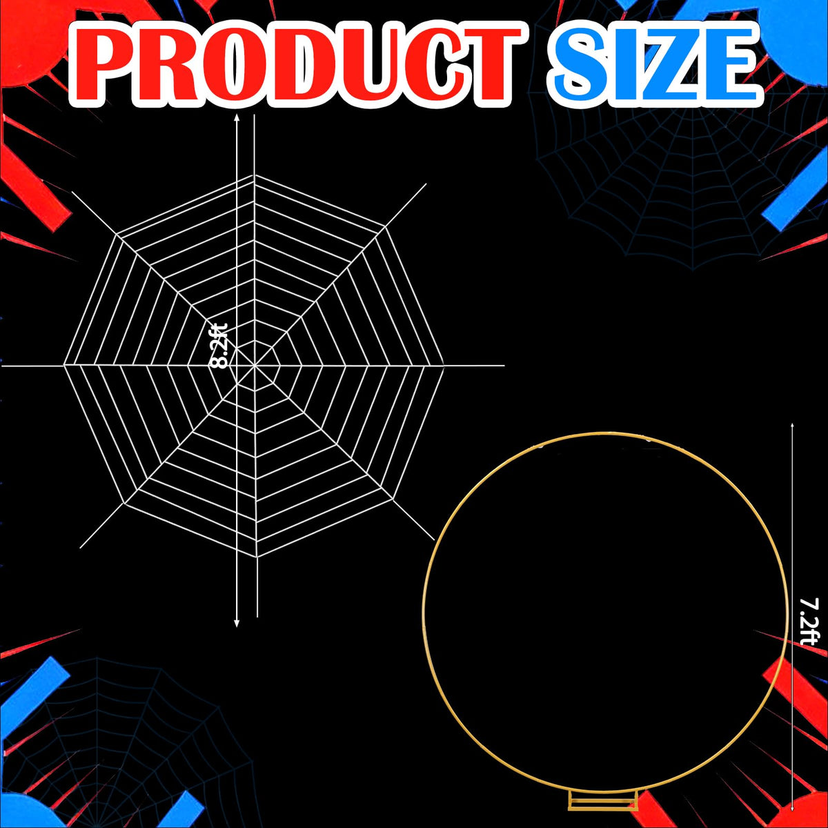 Kathfly Spider Theme Party Decorations, 7.2ft Metal Round Arch 8.2 ft Large Fake Spider Web Indoor Outdoor Cobweb for DIY Balloon Arch Kit Backdrop Halloween Haunted House Birthday Party Photo Props
