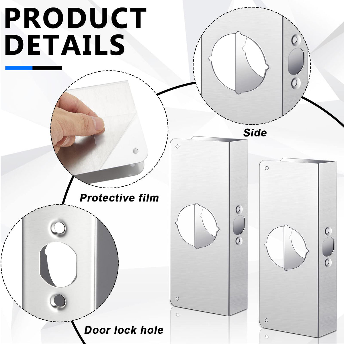 Dunzy 4 Pack 1-3/8 Inch x 9 Inch Door Reinforcement Plate 2-1/8" Thick Stainless Steel Lock and Door Reinforcer Security to Repair Home Wood Metal Knob/Lock/Latch/Deadbolt, Silver