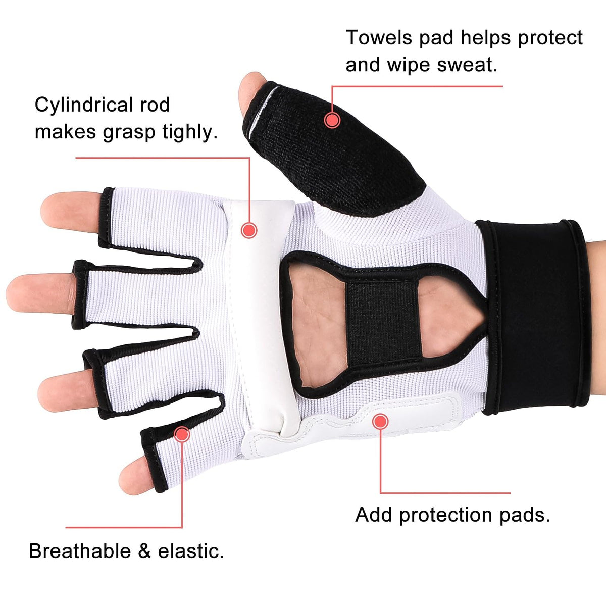 FitsT4 Sports Half Mitts MMA UFC Training Boxing Punch Bag Kickboxing Sparring Grappling Martial Arts Muay Thai Taekwondo Wrist Wraps Support Gloves for Women Men Kids White L