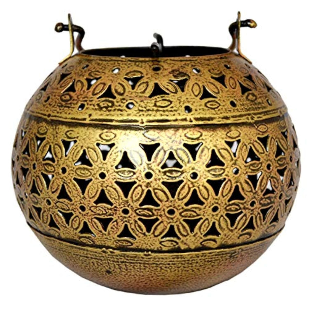 eTroves Handmade Moroccan Lanterns Hanging & Table Top Tea Light Candle Holder Round Tealight Stand for Indoor Outdoor Golden Hanging Tea Light Holder