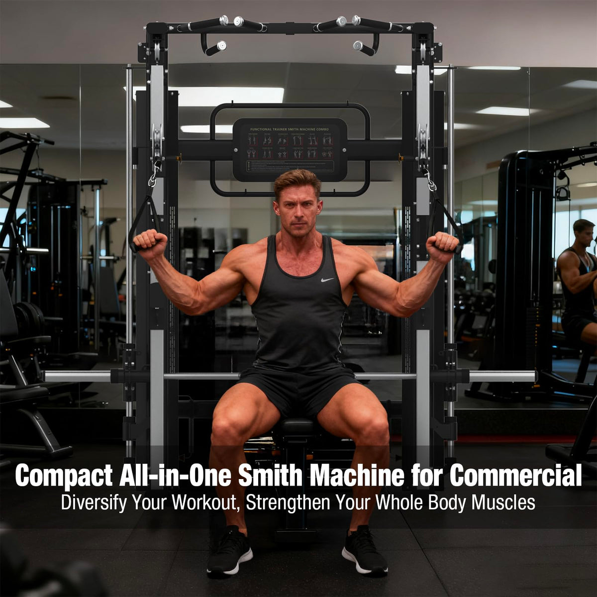 Functional Trainer Smith Machine for Commercial, Multifunctional Cable Crossover Exercise Machine, All in One Home Gym System, Compact Fitness Equipment, Workout Weight Machine for Strength Training