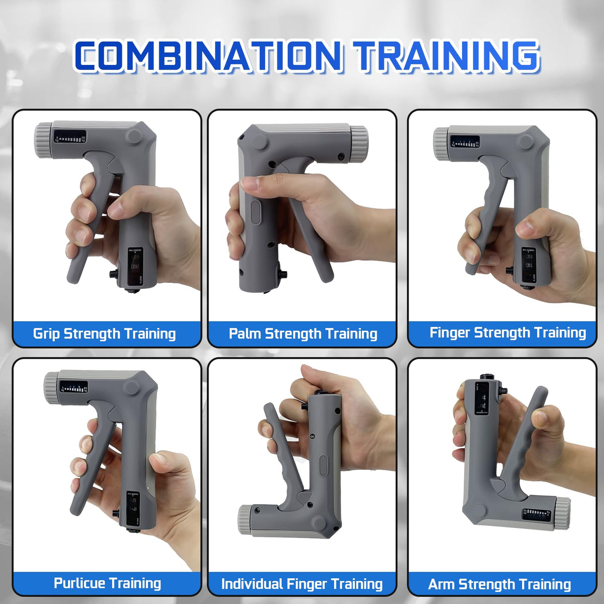 HICHOR Hand Grip Strength Trainer Kit - Hand Gripper Training Set with Adjustable Resistance 2 Finger Stretchers Extenders Finger Exerciser Forearm Workout Ring Exercise Equipment Accessories Gray