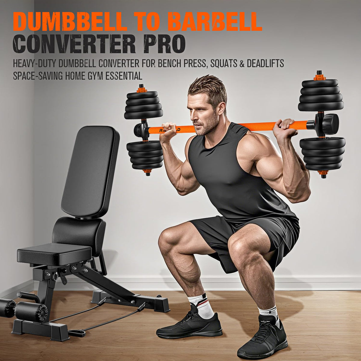 Rawaild Dumbbell Converter, Convert Dumbbells to Barbell Set, Weight Bar for Bench Presses, Squats, Hip Thrust, Deadlifts, Home Weightlifting and Strength Training, Versatile Home Gym Equipment