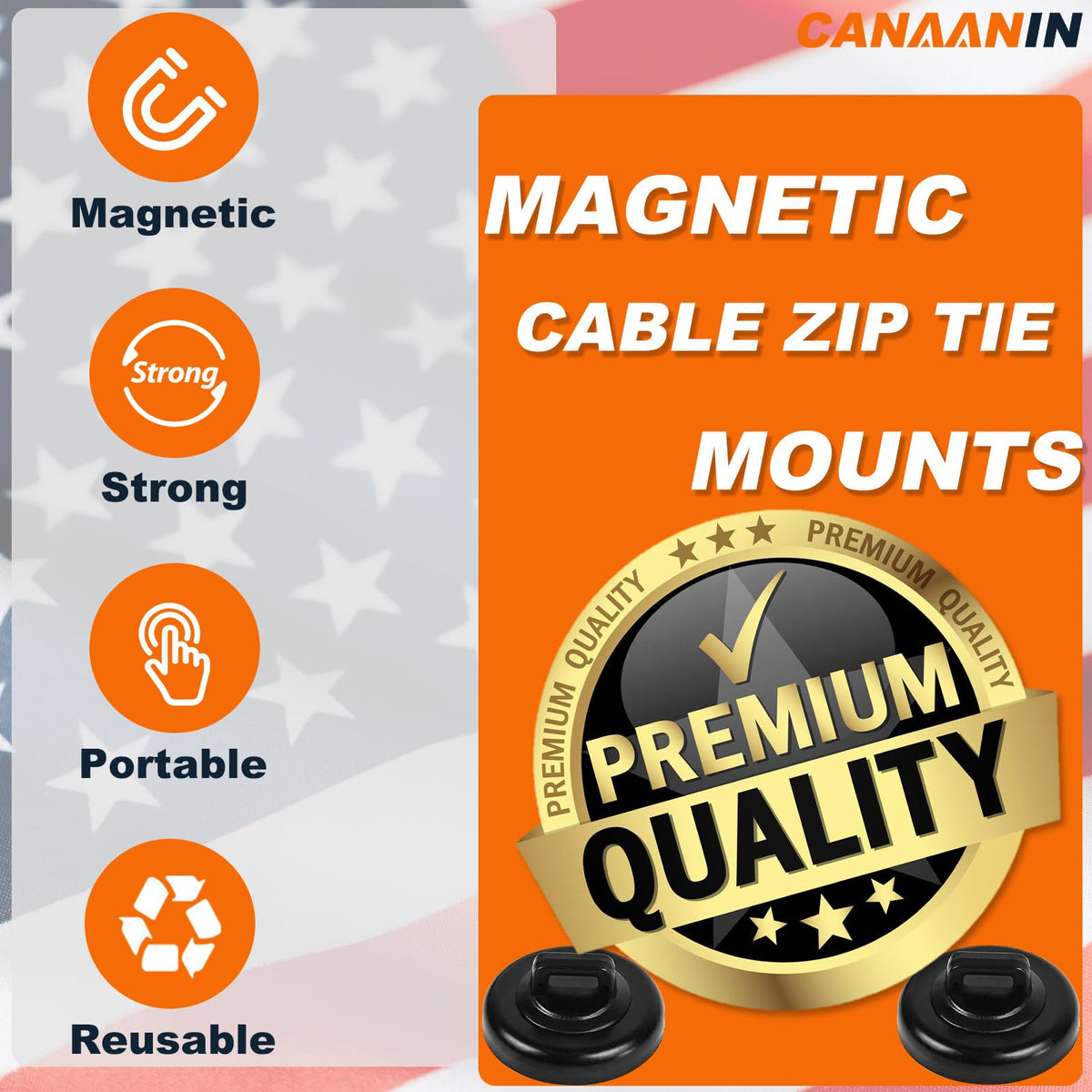 CANAANIN Magnet Zip Tie Mount Magnetic Zip Ties Mount Clips Base Holder Strong Multipurpose Wire Cable Holder Mount Wire Clips Management for Home Office Marine Electrical Wiring (Black, 24 Piece)