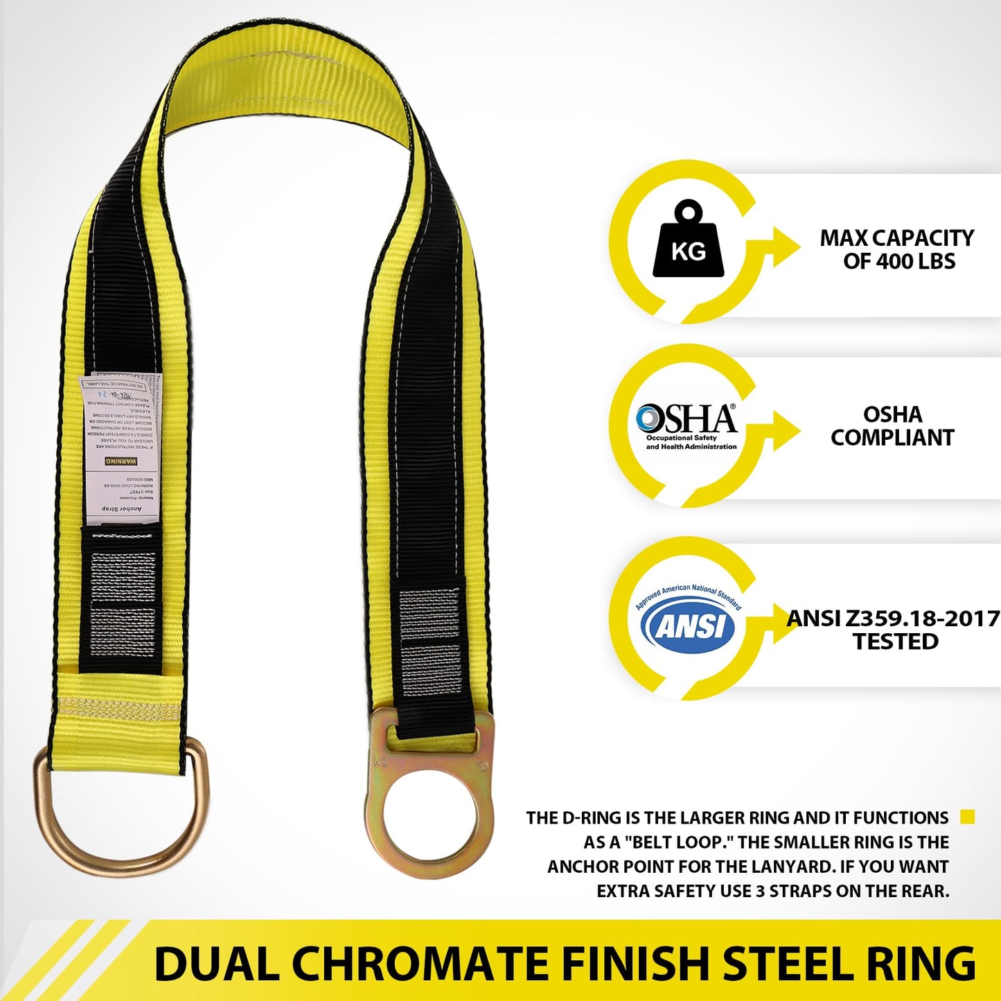 TRSMIMA Safety Strap Fall Protection - 2 Packs 3ft Cross Arm Strap Anchor Strap Anchorage Lanyard with Double D Ring ANSI for Safety Harness