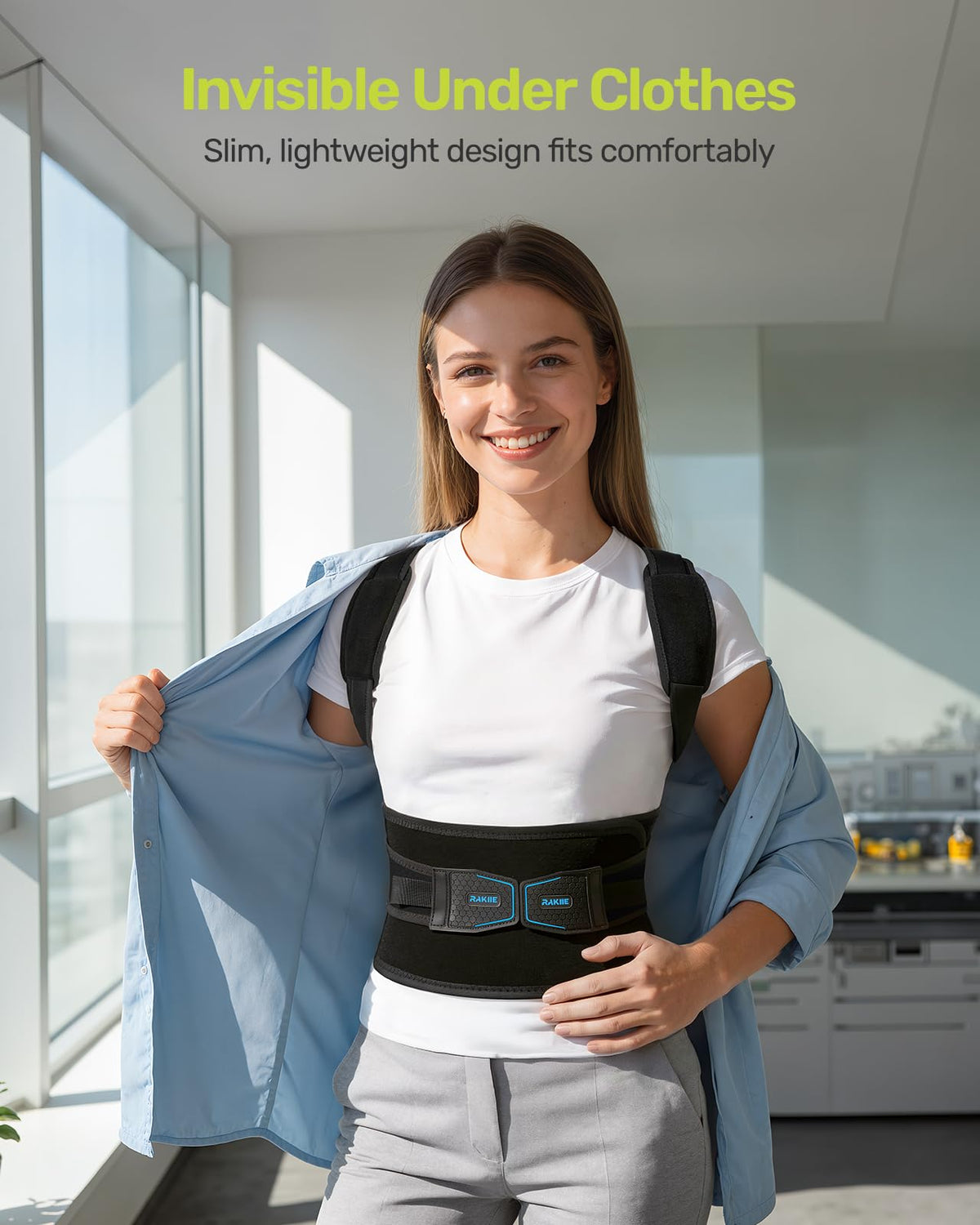 Rakiie Posture Corrector for Women Men, 4 Back Support Brace Bars, Adjustable Shoulder Straightener with Cushioned Pads for Hunchback, Round Shoulders, Back Pain Relief, Blue M