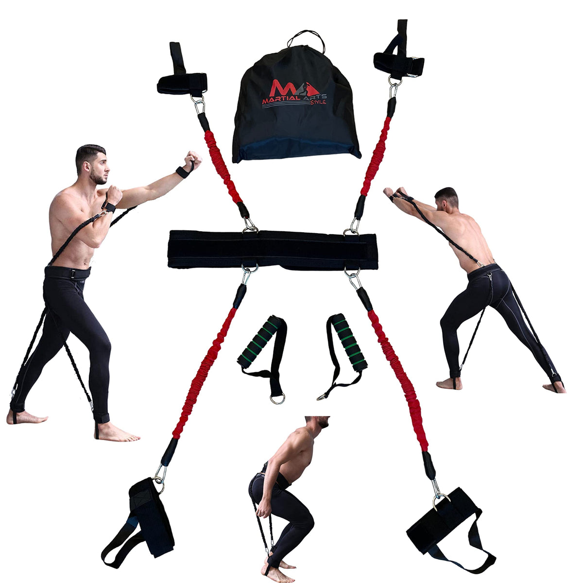Full Body Resistance Bands for Boxing, MMA Training - 150 lbs Punching Bands for Home Workouts (Red)