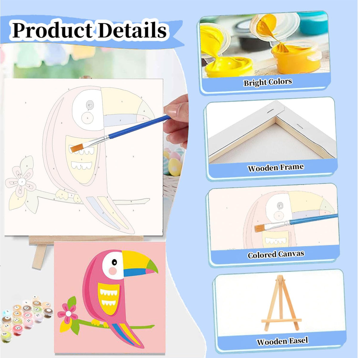 Gemozaic 12 Pack Paint by Numbers Kit for Kids with Frame and Easel, Easy Paint by Numbers Kits for Adults Beginners, Small Painting by Number for Birthday Gift, Painting Party(8X8inch)
