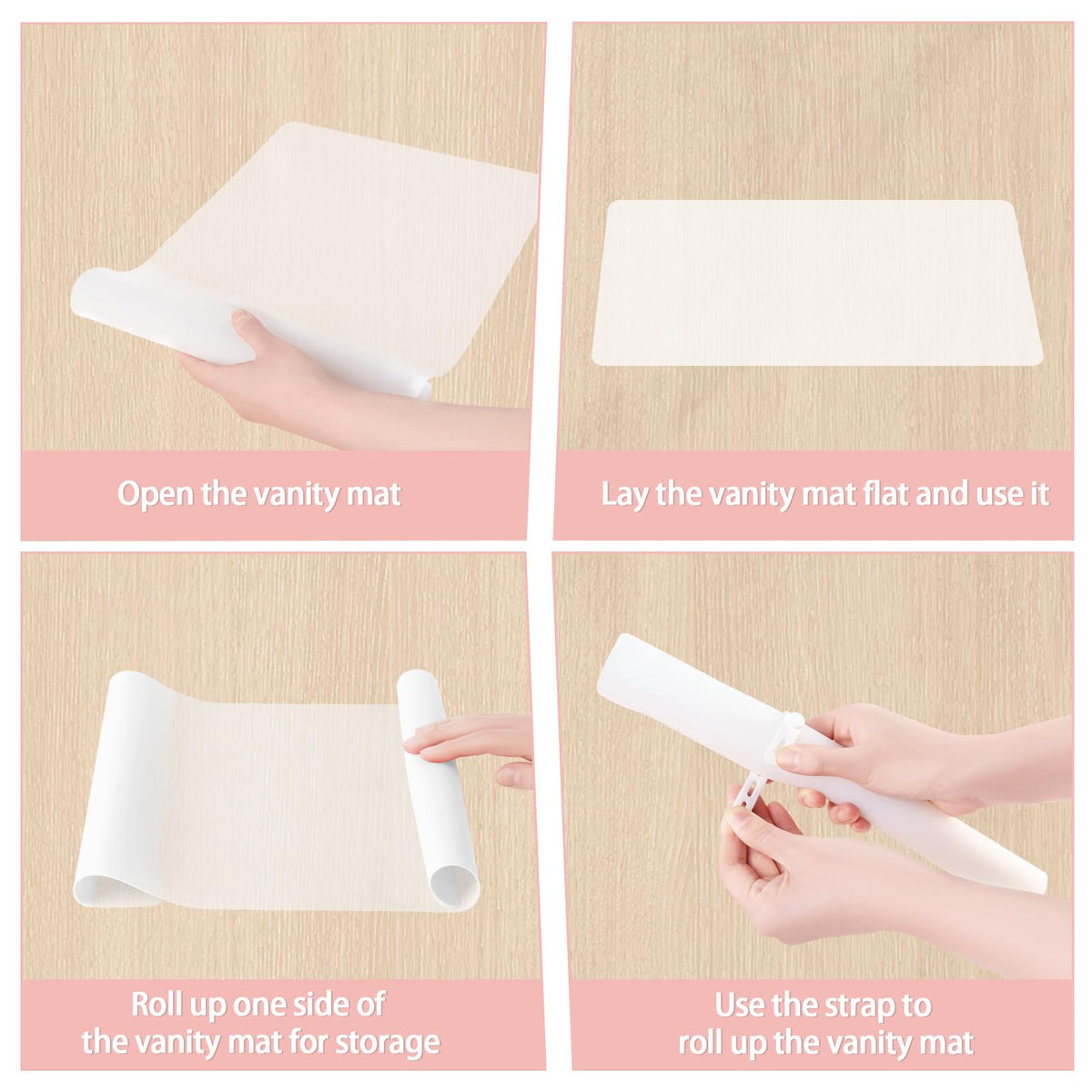 Silicone Makeup Mat for Vanity, 15.7" x 11.8" Heat Resistant Vanity Mat, Easy to Clean & Waterproof, Portable Makeup Accessories for Use While Traveling (White Translucent)